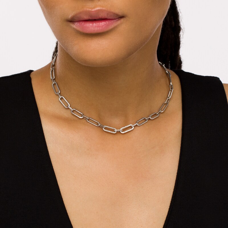 Main Image 2 of The Kindred Links from Vera Wang Love Collection 1/4 CT. T.W. Diamond Paper Clip Link Necklace in Sterling Silver – 19"
