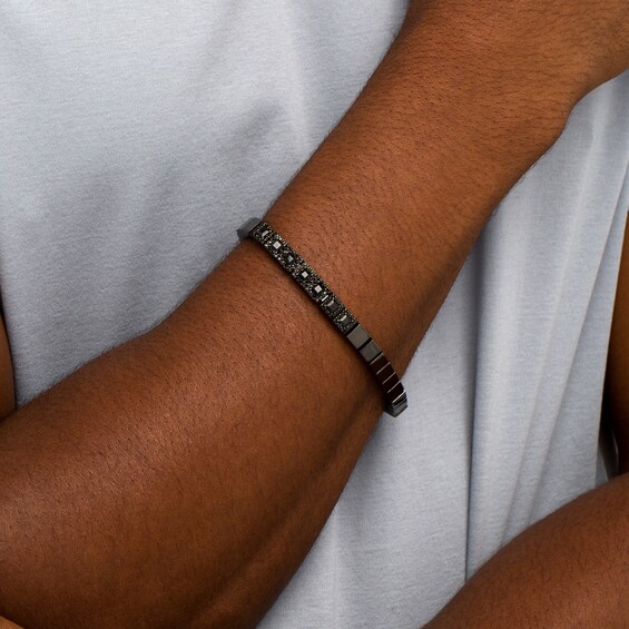 Vera Wang Men 3 CT. T.w. Square-Cut and Round Black Diamond Square-Link Bracelet in Sterling Silver - 8.5"