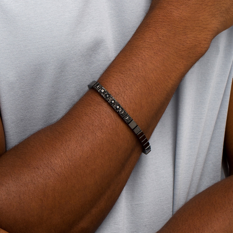 Main Image 2 of Vera Wang Men 3 CT. T.W. Square-Cut and Round Black Diamond Square-Link Bracelet in Sterling Silver - 8.5"
