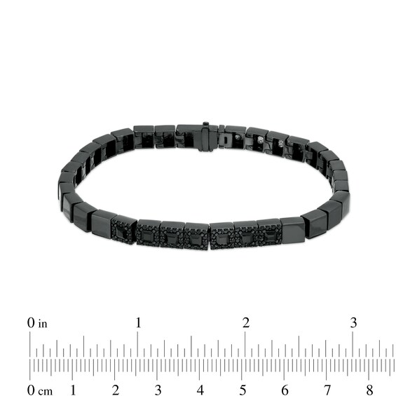 Vera Wang Men 3 CT. T.w. Square-Cut and Round Black Diamond Square-Link Bracelet in Sterling Silver - 8.5"