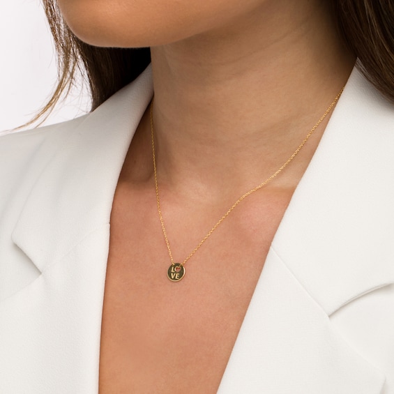 Mini Cut-Out Heart "Love" Disc Necklace in 14K Gold