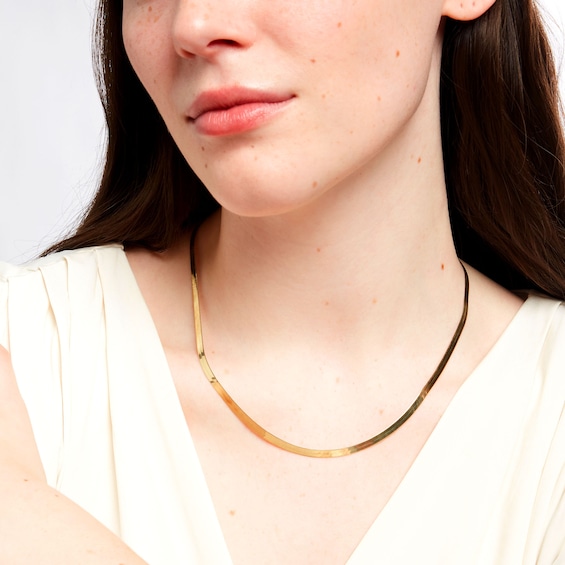 3.0mm Herringbone Chain Necklace in Solid 14K Gold - 18"