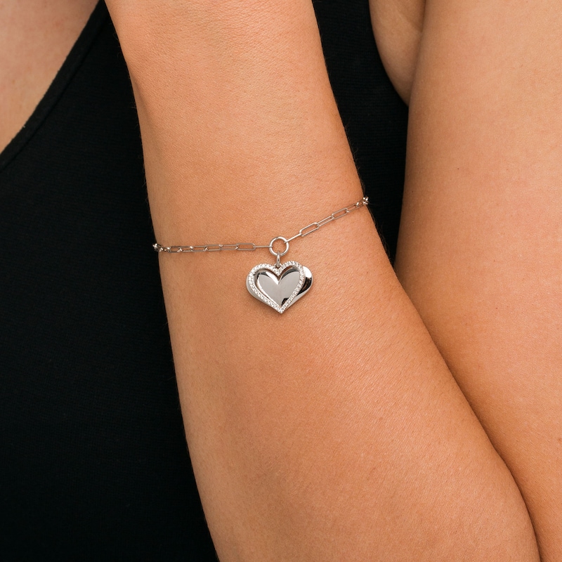 Main Image 2 of The Kindred Heart from Vera Wang Love Collection 1/6 CT. T.W. Diamond Heart Paper Clip Link Bracelet in Sterling Silver