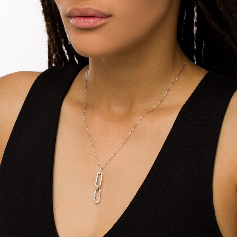 Main Image 2 of The Kindred Links from Vera Wang Love Collection 1/2 CT. T.W. Diamond Paper Clip Link Pendant in Sterling Silver – 19"