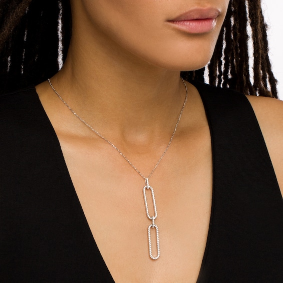 The Kindred Links from Vera Wang Love Collection 1 CT. T.w. Diamond Paper Clip Link Pendant in Sterling Silver â 19"