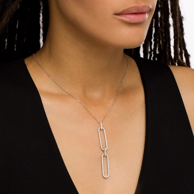 Main Image 2 of The Kindred Links from Vera Wang Love Collection 1 CT. T.W. Diamond Paper Clip Link Pendant in Sterling Silver – 19"