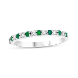 Emerald and 1/6 CT. T.W. Diamond Alternating Band in 14K White Gold