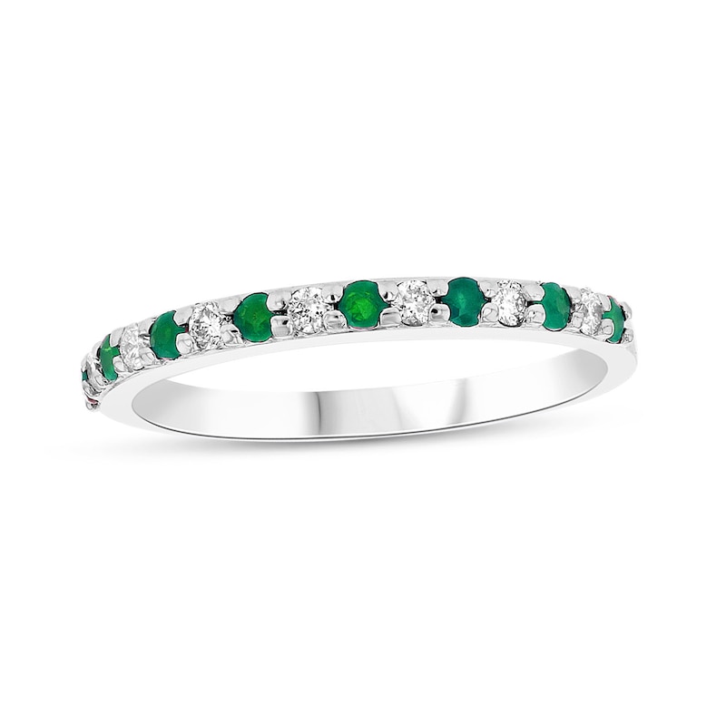 Main Image 1 of Emerald and 1/6 CT. T.W. Diamond Alternating Band in 14K White Gold