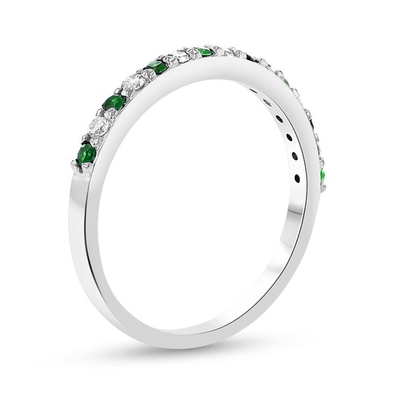 Emerald and 1/6 CT. T.w. Diamond Alternating Band in 14K White Gold