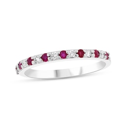 Ruby and 1/6 CT. T.W. Diamond Alternating Band in 14K White Gold