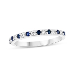 Blue Sapphire and 1/6 CT. T.W. Diamond Alternating Band in 14K White Gold