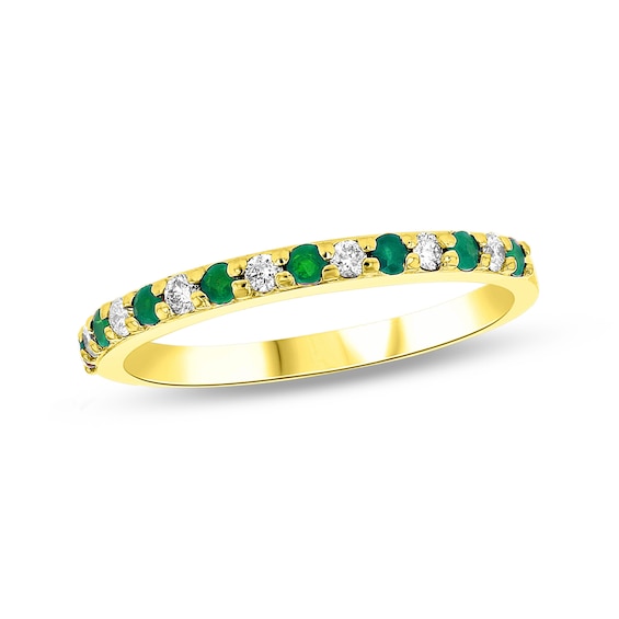 Emerald and 1/6 CT. T.w. Diamond Alternating Band in 14K Gold