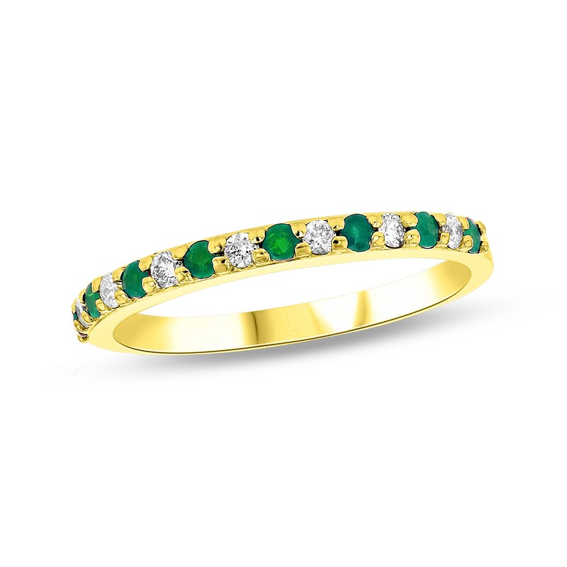 Main Image 1 of Emerald and 1/6 CT. T.W. Diamond Alternating Band in 14K Gold