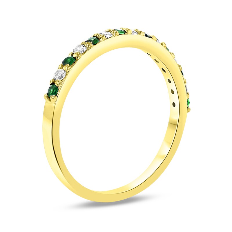 Main Image 2 of Emerald and 1/6 CT. T.W. Diamond Alternating Band in 14K Gold