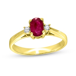 Oval Ruby and 1/20 CT. T.W. Diamond Collar Ring in 14K Gold