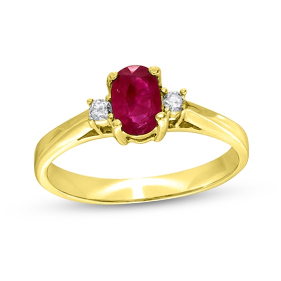 Oval Ruby and 1/20 CT. T.w. Diamond Collar Ring in 14K Gold