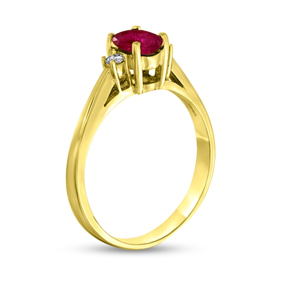 Oval Ruby and 1/20 CT. T.w. Diamond Collar Ring in 14K Gold