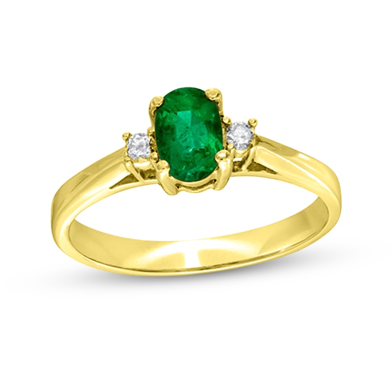 Main Image 1 of Oval Emerald and 1/20 CT. T.W. Diamond Collar Ring in 14K Gold