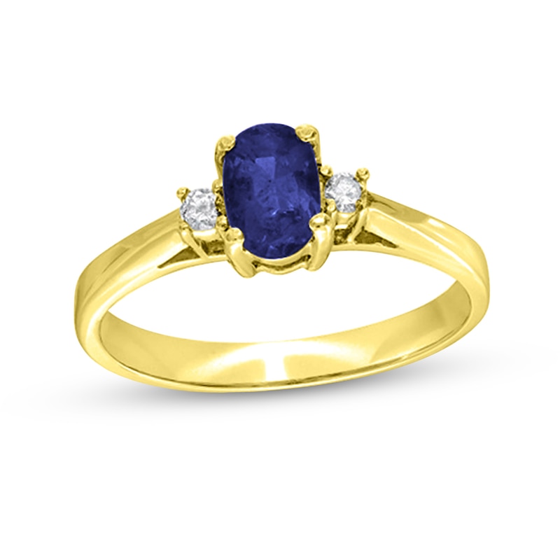 Main Image 1 of Oval Blue Sapphire and 1/20 CT. T.W. Diamond Collar Ring in 14K Gold