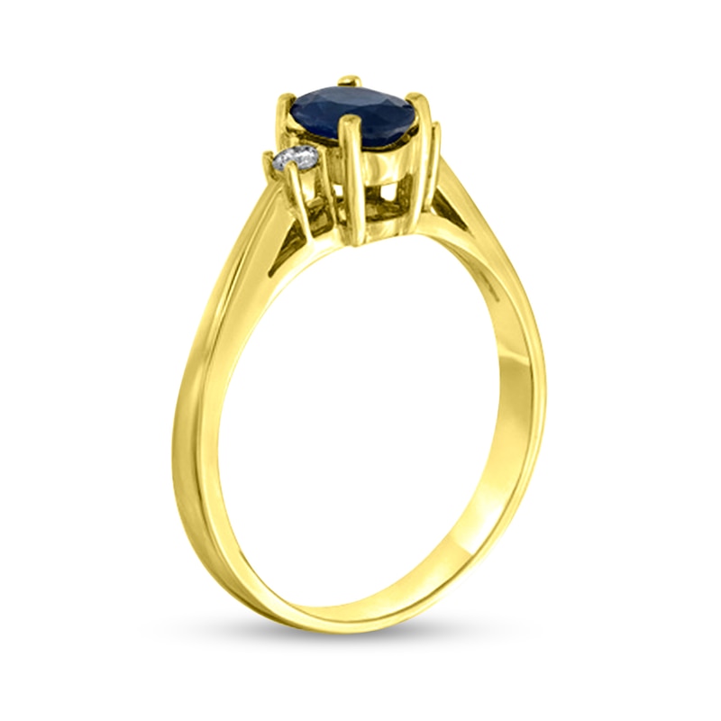 Main Image 2 of Oval Blue Sapphire and 1/20 CT. T.W. Diamond Collar Ring in 14K Gold
