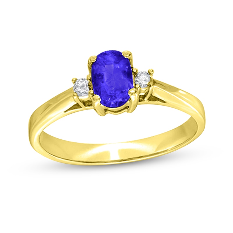 Oval Tanzanite and 1/20 CT. T.W. Diamond Collar Ring in 14K Gold | Zales