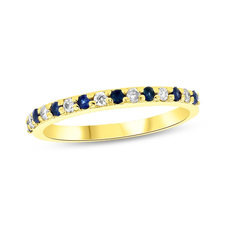 Main Image 1 of Blue Sapphire and 1/6 CT. T.W. Diamond Alternating Band in 14K Gold