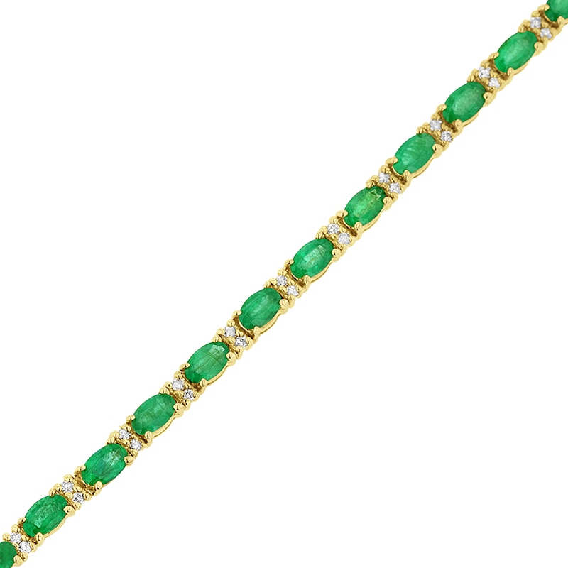 Main Image 1 of Oval Emerald and 1/2 CT. T.W. Diamond Alternating Line Bracelet in 14K Gold