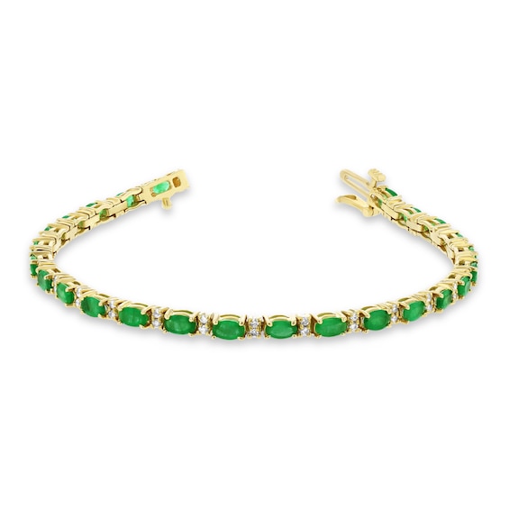 Oval Emerald and 1/2 CT. T.w. Diamond Alternating Line Bracelet in 14K Gold
