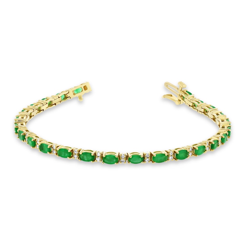 Main Image 2 of Oval Emerald and 1/2 CT. T.W. Diamond Alternating Line Bracelet in 14K Gold