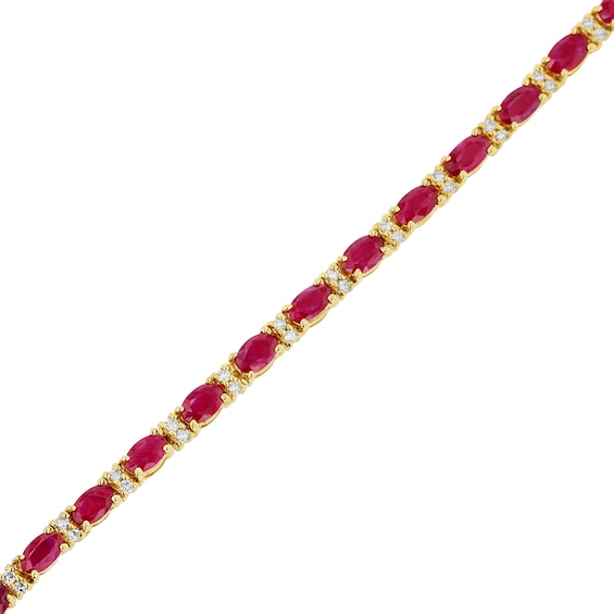 Oval Ruby and 1/2 CT. T.w. Diamond Alternating Line Bracelet in 14K Gold