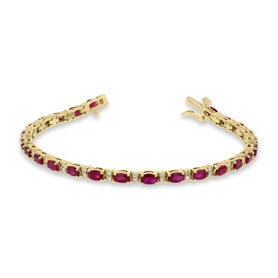 Oval Ruby and 1/2 CT. T.w. Diamond Alternating Line Bracelet in 14K Gold