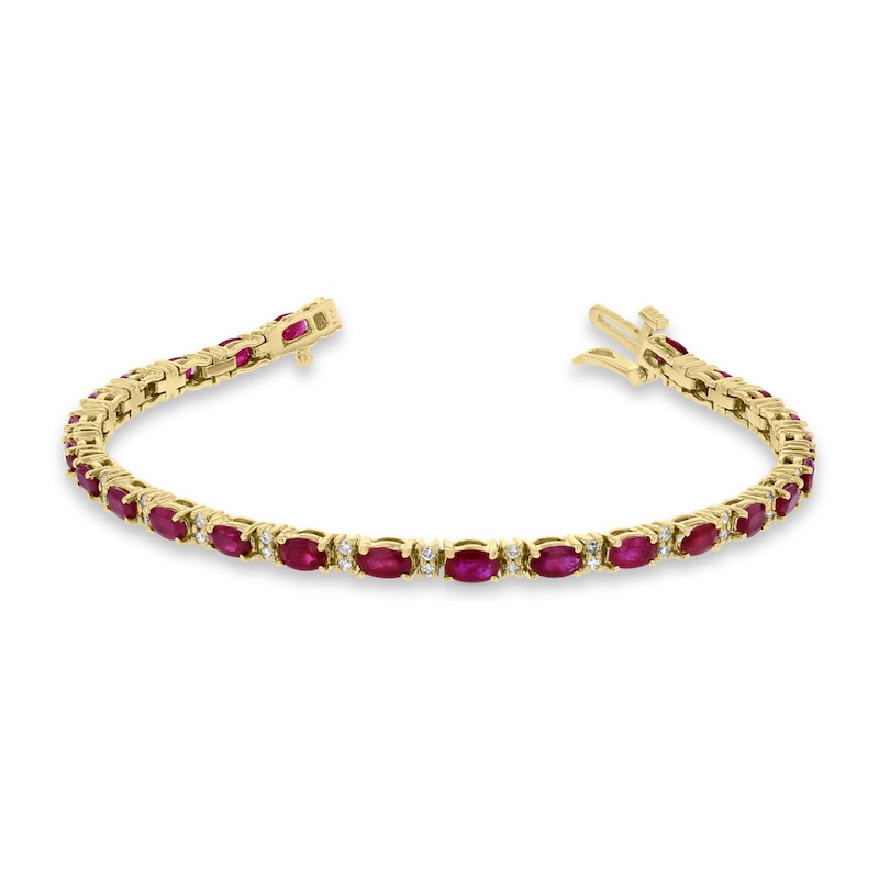 Main Image 2 of Oval Ruby and 1/2 CT. T.W. Diamond Alternating Line Bracelet in 14K Gold