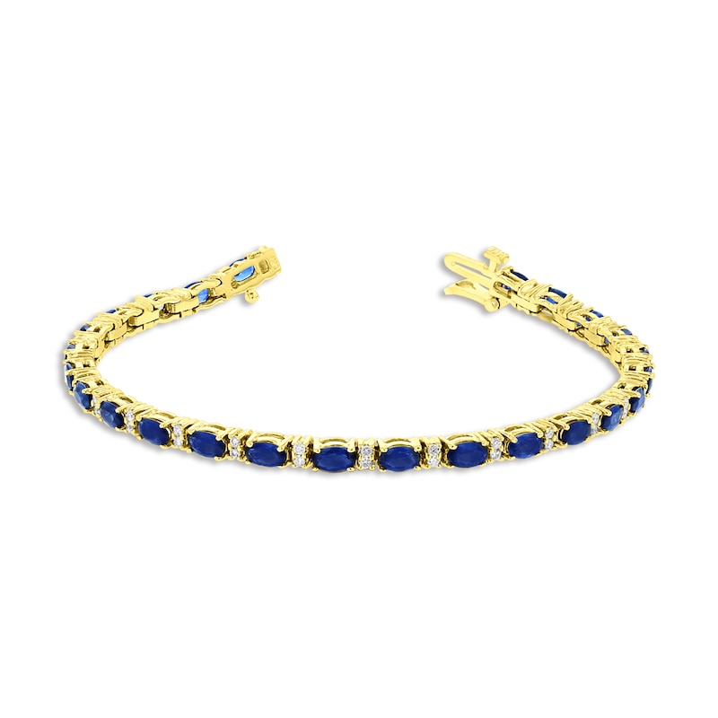 Main Image 2 of Oval Blue Sapphire and 1/2 CT. T.W. Diamond Alternating Line Bracelet in 14K Gold