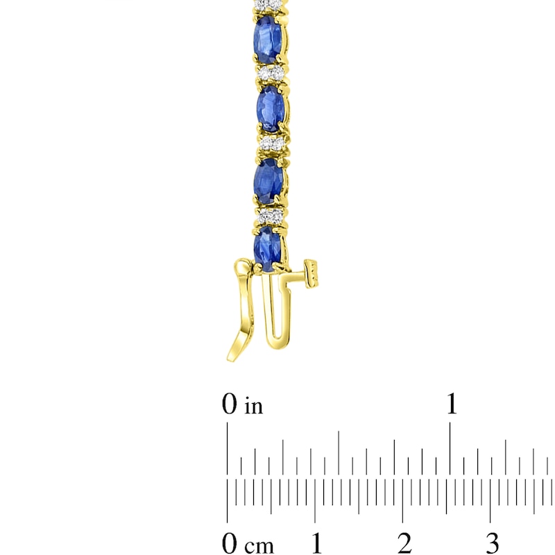 Main Image 3 of Oval Blue Sapphire and 1/2 CT. T.W. Diamond Alternating Line Bracelet in 14K Gold
