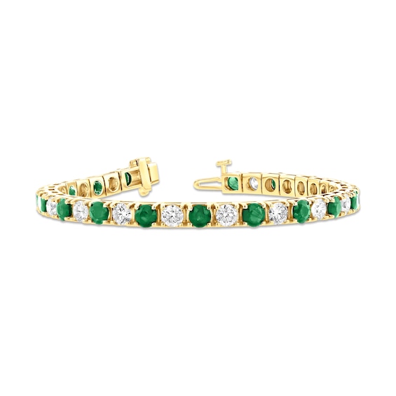 Emerald and 2-1/2 CT. T.w. Diamond Alternating Line Bracelet in 14K Gold