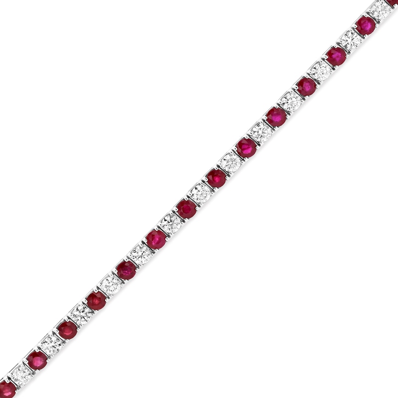 Main Image 1 of Ruby and 2-1/2 CT. T.W. Diamond Alternating Line Bracelet in 14K White Gold