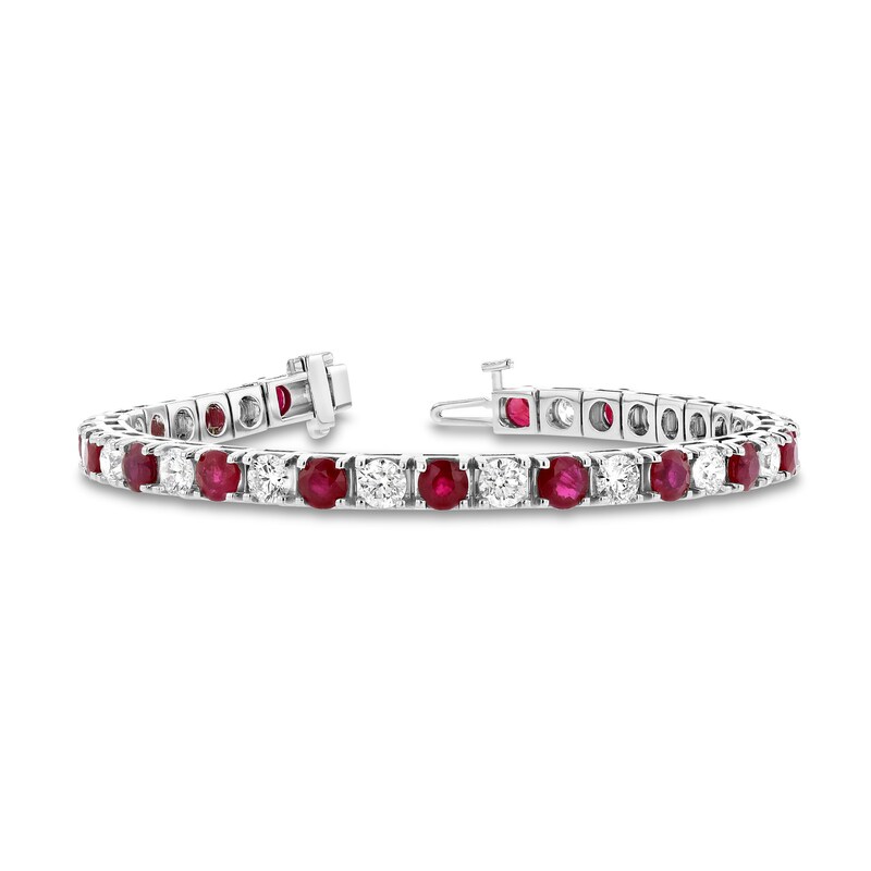 Main Image 2 of Ruby and 2-1/2 CT. T.W. Diamond Alternating Line Bracelet in 14K White Gold