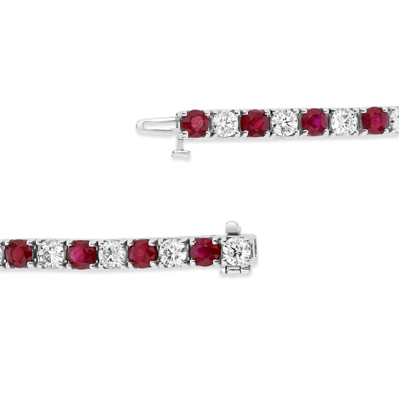 Ruby and 2-1/2 CT. T.w. Diamond Alternating Line Bracelet in 14K White Gold