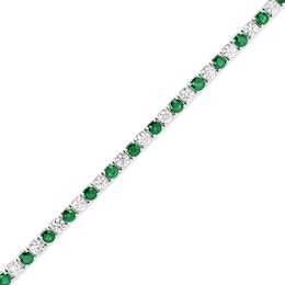 Emerald and 2-1/2 CT. T.W. Diamond Alternating Line Bracelet in 14K White Gold