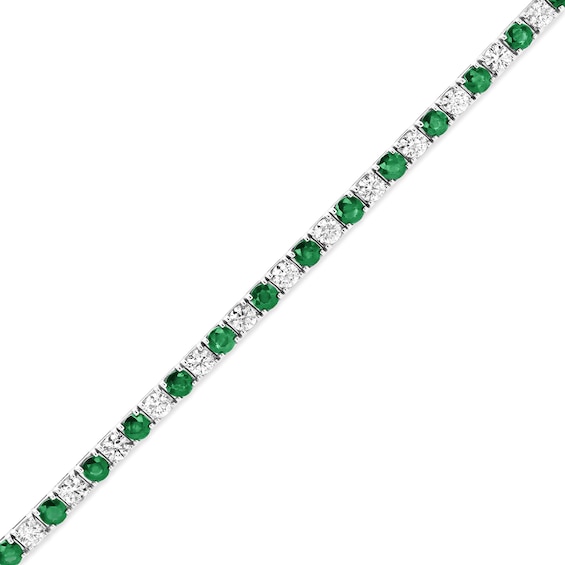 Emerald and 2-1/2 CT. T.w. Diamond Alternating Line Bracelet in 14K White Gold