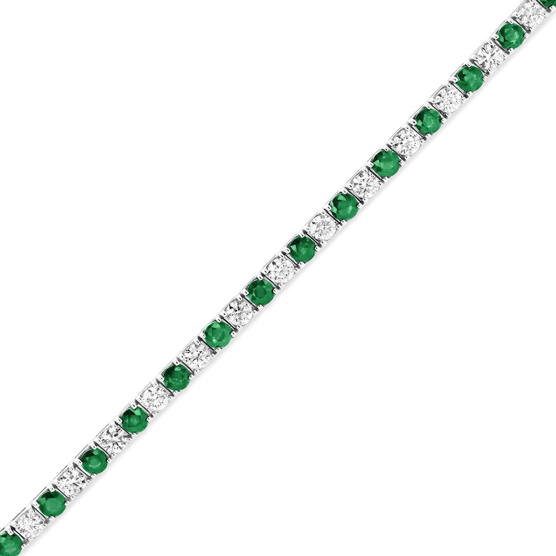 Main Image 1 of Emerald and 2-1/2 CT. T.W. Diamond Alternating Line Bracelet in 14K White Gold