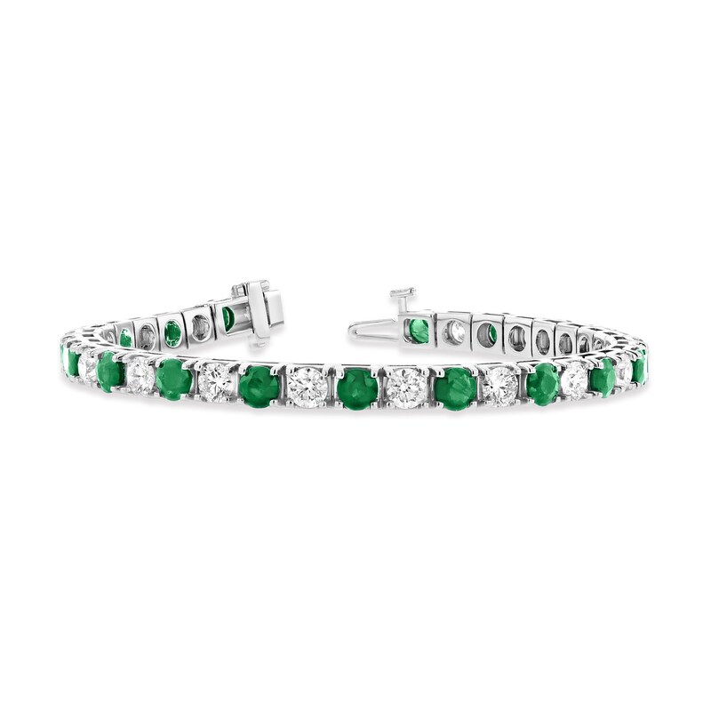 Main Image 2 of Emerald and 2-1/2 CT. T.W. Diamond Alternating Line Bracelet in 14K White Gold
