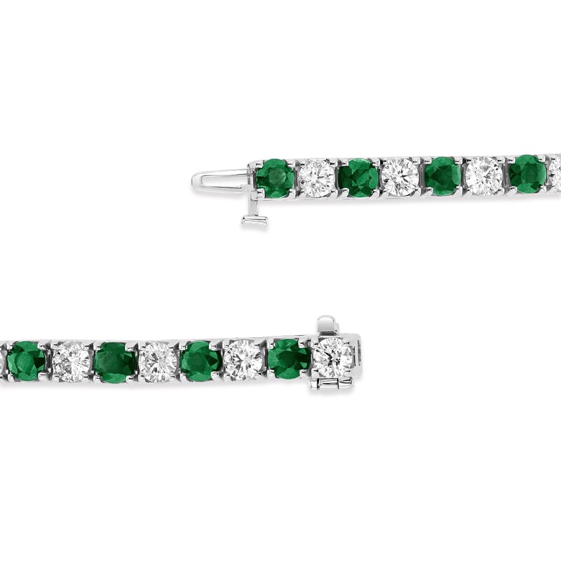Main Image 3 of Emerald and 2-1/2 CT. T.W. Diamond Alternating Line Bracelet in 14K White Gold