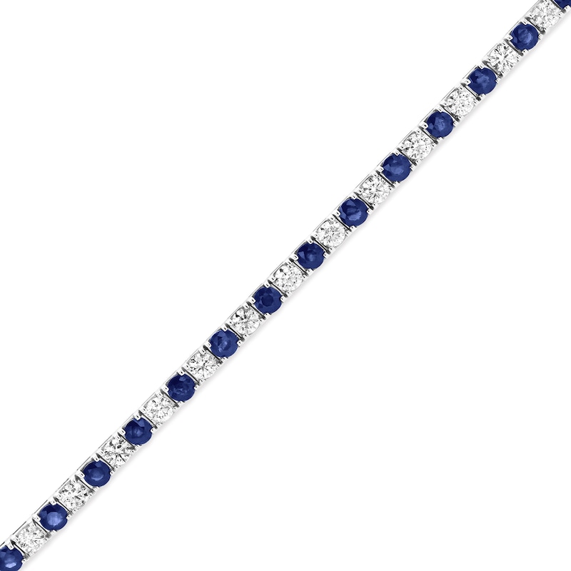 Main Image 1 of Blue Sapphire and 2-1/2 CT. T.W. Diamond Alternating Line Bracelet in 14K White Gold
