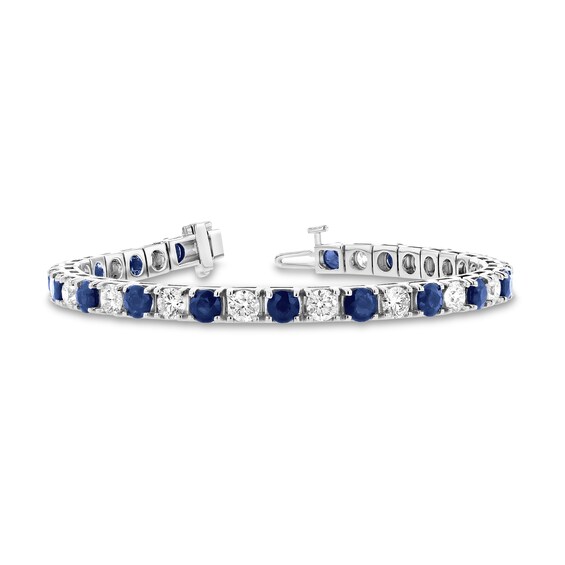 Blue Sapphire and 2-1/2 CT. T.w. Diamond Alternating Line Bracelet in 14K White Gold