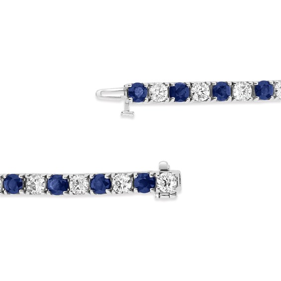 Blue Sapphire and 2-1/2 CT. T.w. Diamond Alternating Line Bracelet in 14K White Gold