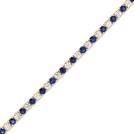 Blue Sapphire and 2-1/2 CT. T.w. Diamond Alternating Line Bracelet in 14K Gold