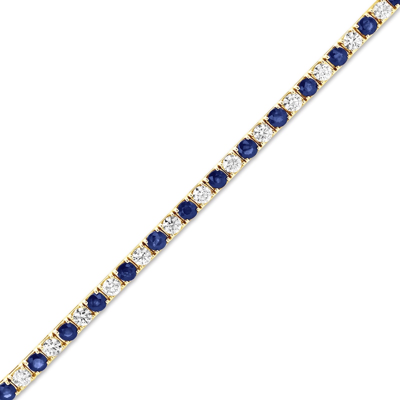 Main Image 1 of Blue Sapphire and 2-1/2 CT. T.W. Diamond Alternating Line Bracelet in 14K Gold