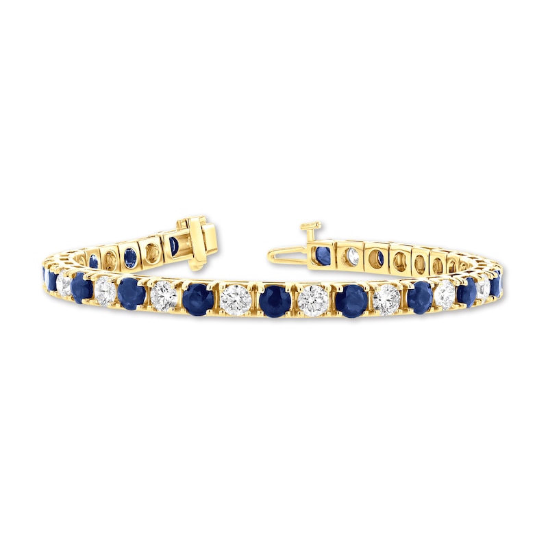 Main Image 2 of Blue Sapphire and 2-1/2 CT. T.W. Diamond Alternating Line Bracelet in 14K Gold