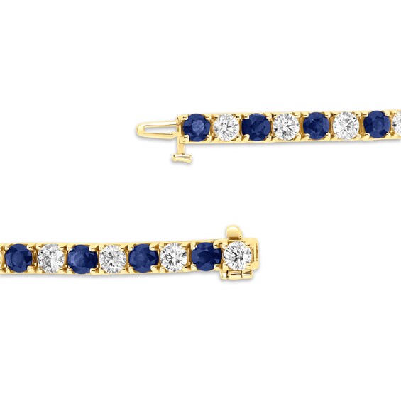 Blue Sapphire and 2-1/2 CT. T.w. Diamond Alternating Line Bracelet in 14K Gold